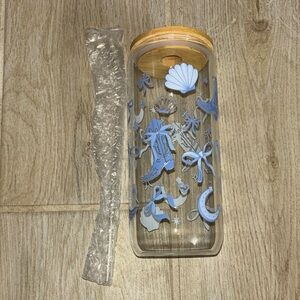 Blue and Tan Decorative Glass Jar